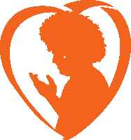 a silhouette of a woman with curly hair in an orange heart