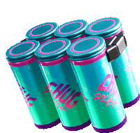 a bunch of cans with the word chug written on them