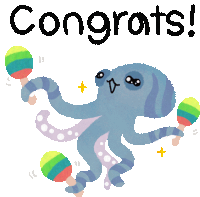 an octopus is holding maracas and the words congrats are above it