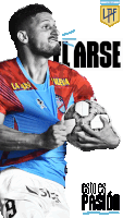 a poster of a man holding a soccer ball that says " arse " on it