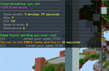 a screenshot of a minecraft game with the words congratulations you win