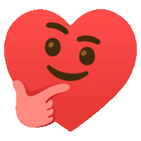 a red heart with a face and a hand pointing at it