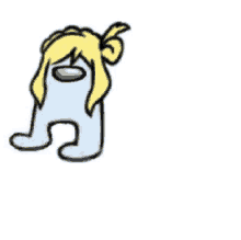 a cartoon of a person with blonde hair and a ponytail .