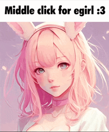 a picture of a girl with pink hair and bunny ears says middle click for egirl 3