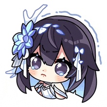 a cartoon girl with a flower in her hair is crying .