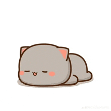 a cartoon cat is laying down on its back with its eyes closed and a smile on its face .