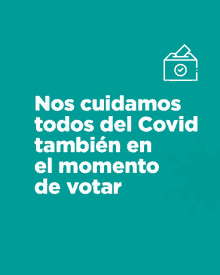 a blue background with the words nos cuidamos todos del covid tambien en el momento de votar