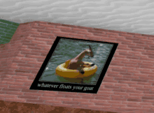 a picture of a goat floating on a raft with the caption " whatever floats your goat " above it