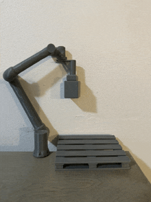 a robotic arm is sitting on top of a pallet