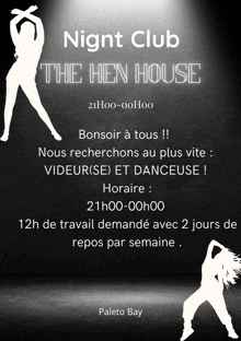 night club the hen house is advertised in french