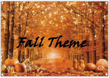 a fall theme poster with pumpkins and leaves in the woods