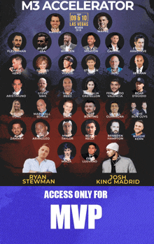 a poster for m3 accelerator in las vegas shows a list of people