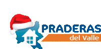 a logo for praderas del valle with a santa hat on it