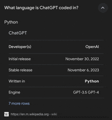 a screenshot of what language is chatgpt coded in