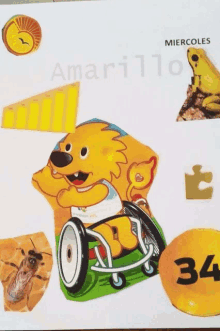 a picture of a lion in a wheelchair with the number 34 next to him