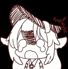 a black and white drawing of a girl with horns and wings covering her eyes .