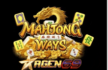 a logo for mahjong ways with a dragon and chinese characters