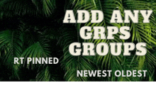 a picture of palm leaves with the words add any grps groups rt pinned newest oldest