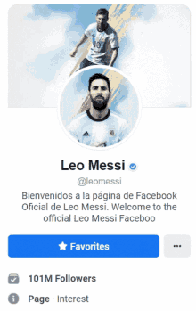 a facebook page for leo messi with a picture of a soccer player