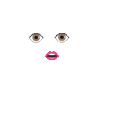 a cartoon face with brown eyes and pink lips on a white background