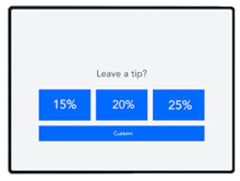 a screen that says leave a tip with a percentage of 15 % 20 % and 25 %