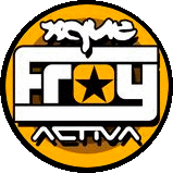 a logo for a company called froy activa is in a yellow circle .