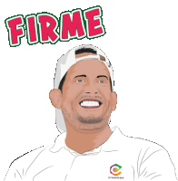 a cartoon of a man wearing a white shirt and a hat with the word firme above him