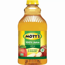 a bottle of mott 's 100 % apple juice with no sugar added