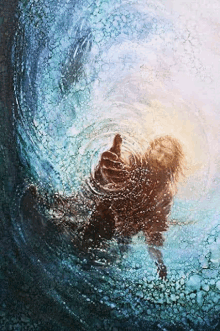 a painting of jesus coming out of the water