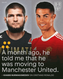 an advertisement for cristiano ronaldo and khabib nurmagomedov with a quote from cristiano ronaldo