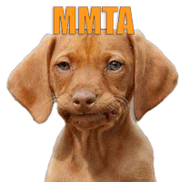 a brown dog with the word mmta on top of it