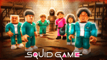 a poster for the squid game shows a group of cartoon characters