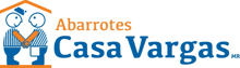 a logo for abarrotes casa vargas shows a house and two people shaking hands