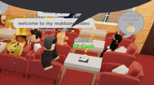 a screenshot of a video game that says welcome to my mukbang video and collect 22 cash