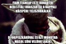 a picture of yoda with a caption that says fiam tegneap este rohadtul