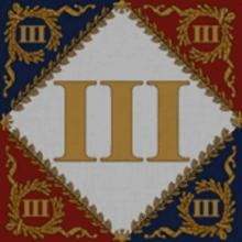 a red white and blue flag with the letter iii in the middle