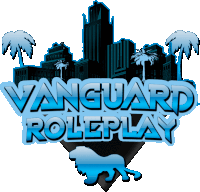 a logo for vanguard roleplay with a lion in the middle