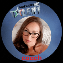 a picture of a woman in a blue circle with the words starmaker got talent behind her