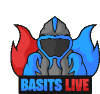 a logo for basits live with a hooded figure and flames