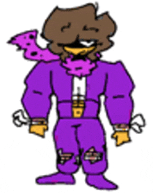 a cartoon of a man in a purple suit and tie .