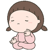 a cartoon girl is sitting in a lotus position with her eyes closed and giving the ok sign