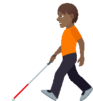 a cartoon illustration of a blind man walking with a white cane