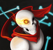 a drawing of a skeleton with a red scarf around its neck