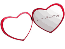 a heart shaped mirror with the chemical structure of s-cl on it