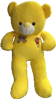 a yellow teddy bear has a flower pinned to its chest that says " i love you "