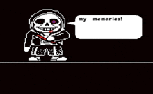 a pixel art of a skeleton talking about his memories .