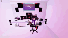 a girl in a purple scarf is sitting in front of a computer