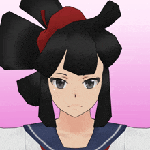 a 3d model of a girl with black hair and a red bow