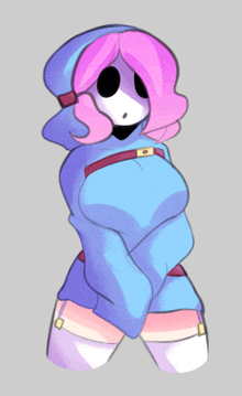 a drawing of a shy guy with pink hair and stockings