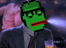 a pixel art of a man in a suit and tie with a green face